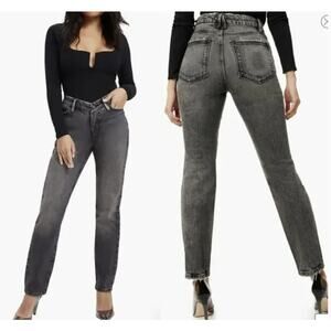 Good American‎ Good Classic Low Waist Fray Jeans in Black175 Size 2 /26
